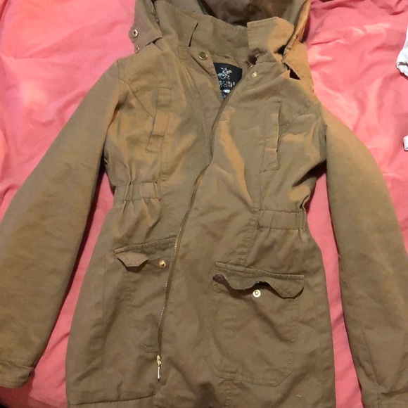 Tan fitted jacket with hood - Picture 3 of 5